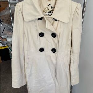 Guess Cream Double-Breasted Pea Coat